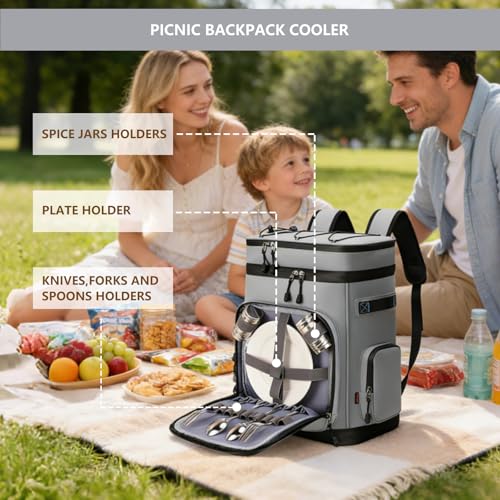 Backpack Cooler,40 Cans Cooler Backpack Insulated Waterproof&Leak Proof,Soft Cooler Bag with 2 Compartments for Men&Women,Picnic Backpack Ice Chest for Camping Hiking Fishing Lunch Beach - color: Gray