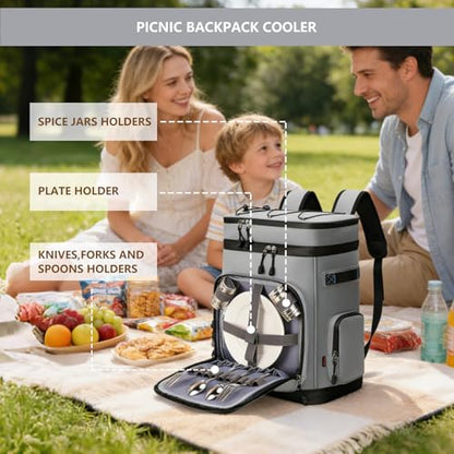 Backpack Cooler,40 Cans Cooler Backpack Insulated Waterproof&Leak Proof,Soft Cooler Bag with 2 Compartments for Men&Women,Picnic Backpack Ice Chest for Camping Hiking Fishing Lunch Beach - color: Gray