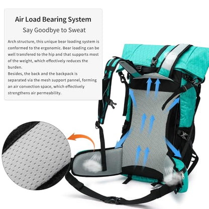 Hiking Backpack,40L to 50L Extra Large Capacity Hiking Bag,Internal Frame Camping Backpack,Upgraded X-PAC Lightweight Sport Daypack Travel Backpack Fit For Mountain Climbing Camping(Peacock Green) - color: Peacock Green
