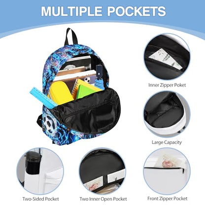 3PCS Backpack for Boys Girls, Kids Backpack Sets with Lunch Bag Pencil Case, Large Capacity 17 Inch Bookpack 3 in 1 Set for Teens Elementary Middle High School Students (Soccer) - color: Blue Soccer