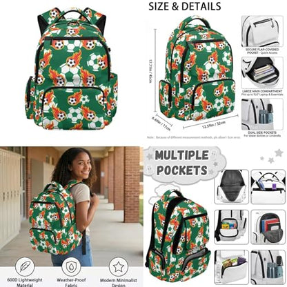 Fire Soccer Backpack for Boys Kids Bookbag with Lunch Box Pencil Pouch and Water Bottle Pouch 4PCS Set Cool Backpacks for Boys School Book Bag for Kindergarten Primary School Bag - color: Fire Soccer