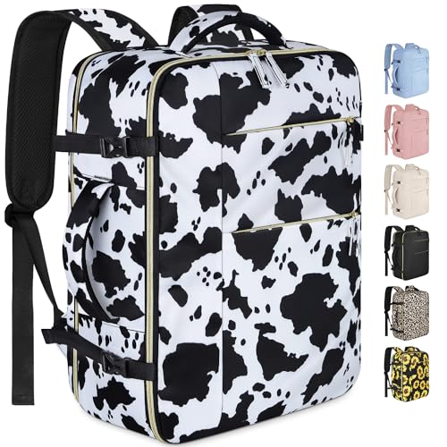 Capolo Travel Backpack for Women Men Waterproof Laptop Backpack Airlines Approved Carry On Backpack Bag Computer Bag for Business, Work, Traveling Fits 17 Inch Laptop(Cow Print) - color: Cow Print, size: 17 Inch