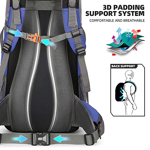 King'sGuard 70L Hiking Backpack with Rain Cover Lightweight Waterproof Travel Camping Backpack Large Backpacking Pack - color: Deepblue
