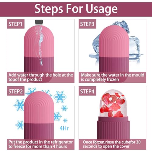 XHJRI Ice Face Roller Massager,Ice Cube Roller for Face, Eyes and Neck Naturally Conditioning and Skin Care,De-Puff Eye Bags,Reduce Migraine Pain,Reusable Massage Silicone Ice Mold (Rose) - color: Rose