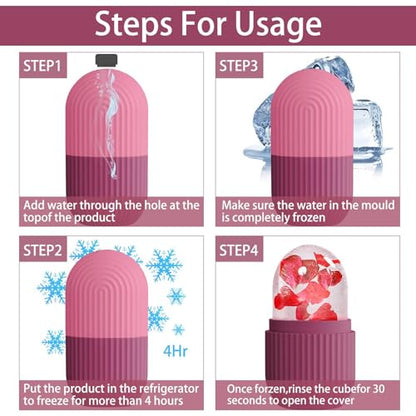 XHJRI Ice Face Roller Massager,Ice Cube Roller for Face, Eyes and Neck Naturally Conditioning and Skin Care,De-Puff Eye Bags,Reduce Migraine Pain,Reusable Massage Silicone Ice Mold (Rose) - color: Rose