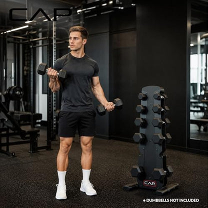 CAP Rubber Coated Hex Dumbbell Set with Storage Rack | 100–210 lb Options, Space-Saving Vertical Compact Storage for Home Gym Strength Training - size: 210 lb - Set - Black Rack, style: Comfort Handle