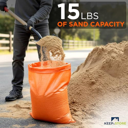 Heavy Duty Sand Bags Pack of 12, Bright Orange Empty Sandbags with Built-In Ties, Woven Polypropylene UV Protection 1600 Hours, Fillable Bags for Flood Control, Weight, 10x14 inches, 15 Pounds Volume - size: 10"W x 14"L, style: Pack of 12