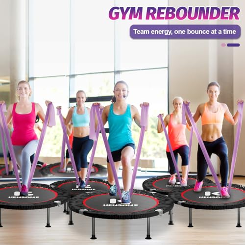 K KENSONE 40" Mini Flodable Spring Rebounder Trampoline for Adults, Small Exercise Trampoline for Indoor Workout and Fitness, Purple Resistance Band Included, Max Load 330 LBS - size: 40"(Purple Resistance Band), style: Without Bar