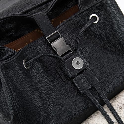 Montana West Wrangler Backpack Purse for Women Hair-on Cowhide Backpacks Western Travel Bags - color: Cowhide Black