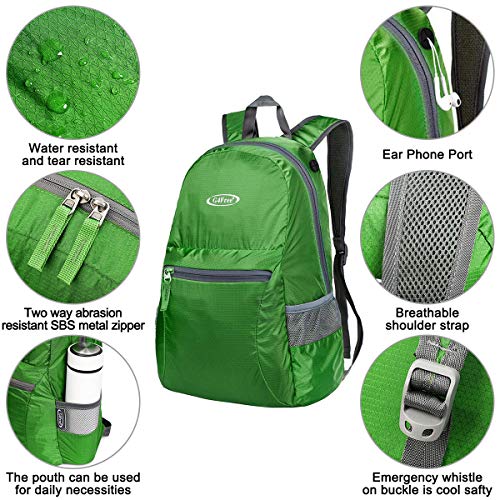 G4Free 20L Small Packable Travel Hiking Backpack for Men Women - color: Green, size: 20L
