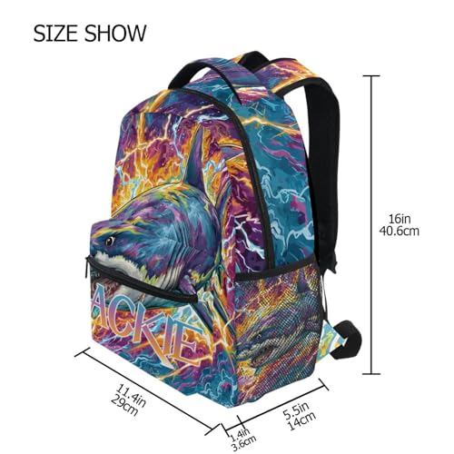 susiyo Custom Name Backpack Personalized School Bookbag Colorful Lightnbing Shark Lightweight College Back Pack Travel Camping Casual Daypack for Teens Girls Boys Women Men - color: Custom Lightnbing Shark