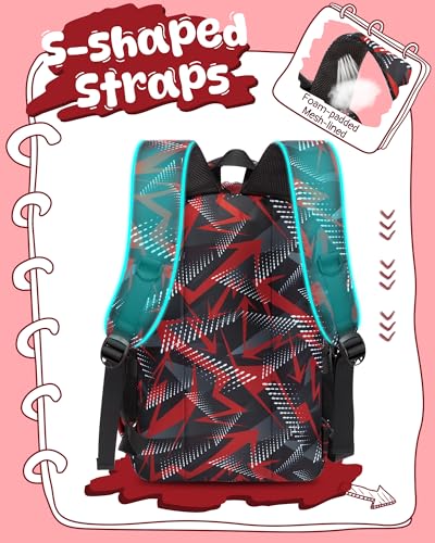 BLUEFAIRY Kids School Backpack for Boys Girls Ages 6-8 8-10 10-12 Elementary Middle School Book Bags with Laptop Compartment Mochilas Escolares para Niños Niñas de 8 10 12 Años (Red, Geometric) - color: Red