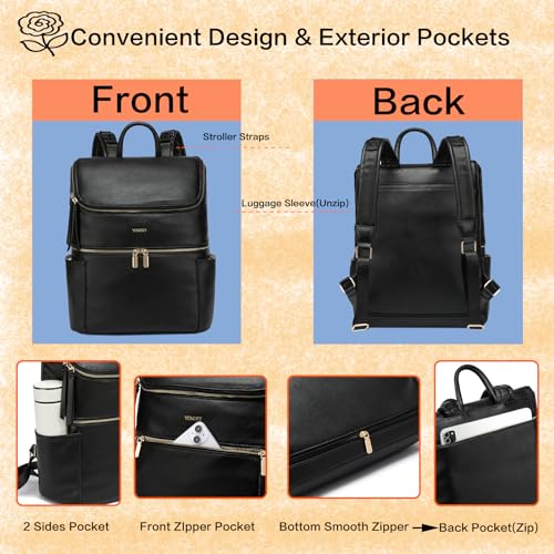 Leather Diaper Bag Backpack for Boy Girl Twins, Toddler Diaper Bag with Multiple Pockets, Cooler Compartment - color: Zeal Black
