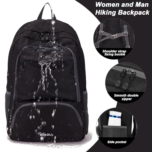 YZAOLL 30L Hiking Backpack Lightweight Day Packs, Packable Backpack for Women Men Travel Camping Vacation,Black - color: E-black