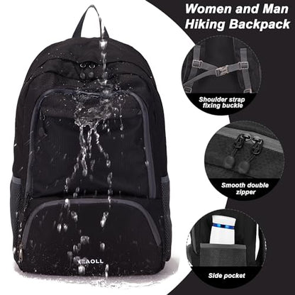 YZAOLL 30L Hiking Backpack Lightweight Day Packs, Packable Backpack for Women Men Travel Camping Vacation,Black - color: E-black