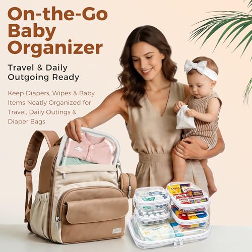 5 Pack Diaper Bag Organizer Pouches, Clear Hard Shell Zipper Cases for Baby Travel Essentials, Waterproof Storage Box for Pacifier Snacks Toys Wipes Clothes, Makeup Bag, Lego Toy Storage, Toiletry Bag - size: 1M+2S+2XS