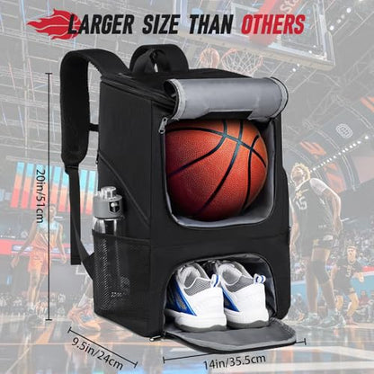 Basketball Backpack, Basketball Bag with Separate Ball Holder & Shoes Compartment Water Resistant Sports Bag Basketball Equipment Bags Fit Volleyball, Soccer, Swim, Gym, Travel, Black - color: Black