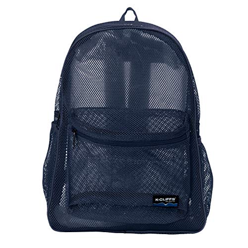 K-Cliffs Heavy Duty Mesh Backpack Quality Classic Student Net Bookbag Durable See Through Simple Netting Daypack Basic School Bag Navy - color: Navy