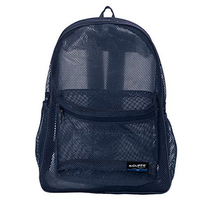 K-Cliffs Heavy Duty Mesh Backpack Quality Classic Student Net Bookbag Durable See Through Simple Netting Daypack Basic School Bag Navy - color: Navy