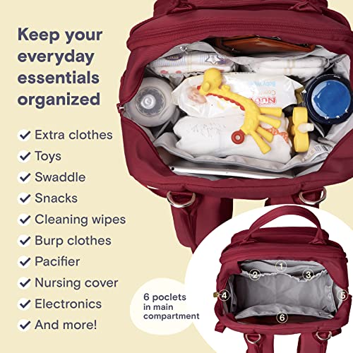 RUVALINO Diaper Bag Backpack, Multifunction Travel Pack Maternity Baby Changing Bags, Large Capacity, Waterproof, Purplish Red - color: Purplish Red