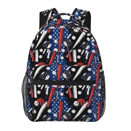 Casual Travel Backpack Patriotic Usa Retro American Flag Baseball Print Art for Men Women, Lightweight Water Resistant Commuter Daypack with Laptop Compartment and Side Mesh Pockets - color: Pattern (235)