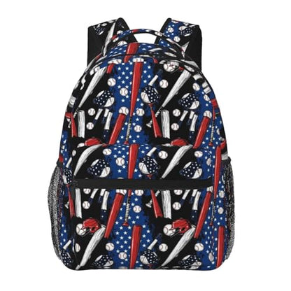 Casual Travel Backpack Patriotic Usa Retro American Flag Baseball Print Art for Men Women, Lightweight Water Resistant Commuter Daypack with Laptop Compartment and Side Mesh Pockets - color: Pattern (235)
