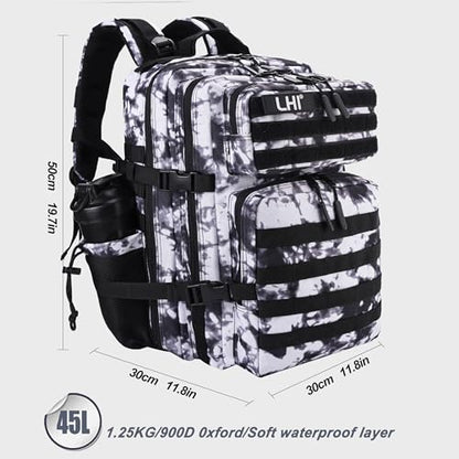 LHI Military Tactical Backpack for Men and Women 45L Army 3 Days Assault Pack Bag Large Rucksack with Shoe Compartment - Blue - color: 1.21 Shoe Compartment(black and White)