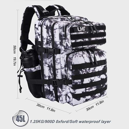 LHI Military Tactical Backpack for Men and Women 45L Army 3 Days Assault Pack Bag Large Rucksack with Shoe Compartment - Blue - color: 1.21 Shoe Compartment(black and White)