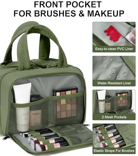 Travel Toiletry Bag, Large Wide-open Puffy Makeup Bag for Women Army Green - color: Army Green