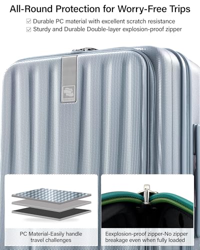 Hanke 24 Inch Expandable Luggage Top Opening Checked Bag Luggage Hard Shell Suitcases with Wheels Lightweight Travel Luggage Medium Suitcase with Lock for Woman Men-Grey - color: Grey, size: 24 Inch Expandable