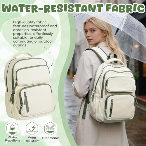 School Backpack for Women Men Lighweght Middle School Bookbag Casual Daypack Classic Collge High School Backpack Waterproof Travel Daypack - color: Beige&green