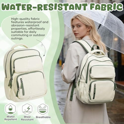 School Backpack for Women Men Lighweght Middle School Bookbag Casual Daypack Classic Collge High School Backpack Waterproof Travel Daypack - color: Beige&green