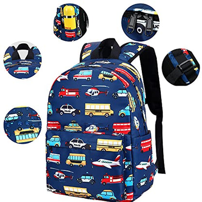 LEDAOU Kids Backpack for Boys Girls Preschool Kindergarten Elementary School Bookbag Toddler School Bag with Chest Strap - color: Car Airplane