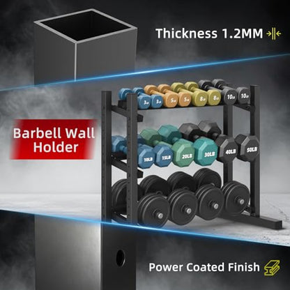 3-Tier Professional Dumbbell Rack, Commercial Grade Dumbbell Storage Rack,1300LB Capacity with Barbell Holder, Adjustable Heavy-Duty Weight Rack for Home Gym, Weight Stand for Dumbbells, Kettlebells & Weight Plates (Rack Only)