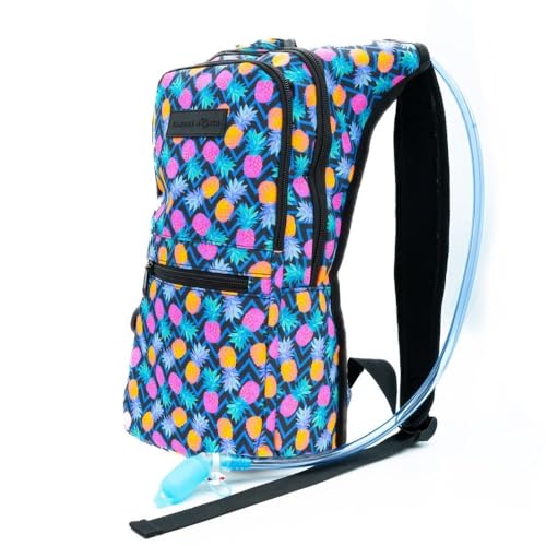 Kandies World Reflective Festival Hydration Pack - 2L Hydropack for Raves, Hiking, Biking, Running, and More (with Anti-Theft Pocket) - style: Pineapple