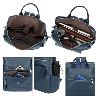 ALTOSY Genuine Leather Backpack Purse for Women Large Convertible Shoulder bag Ladies Crossdody Bag with Tassel(S115 Indigo Blue) - color: Indigo Blue