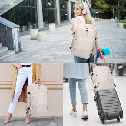 HOMIEE Travel Laptop Backpack for Men Women, Personal Item Carry On Bag, Dry Wet Separation, Weekender Business Hiking Camping College Bag, Mochila de Viaje, Beige - color: Beige, size: X-Large