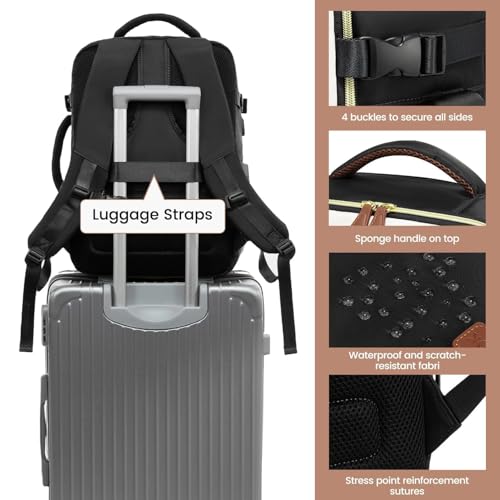 LOVEVOOK 40L Travel Backpack for Women, Carry On Backpack with 3 Packing Cubes,TSA Personal Item Travel Bag Airline Approved, Water Resistant Weekender Overnight Luggage Daypack, Fits 17.3 Inch Laptop - color: H-black-beige-brown, size: Large - 17.3 Inch