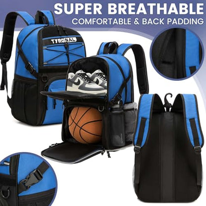 Basketball Bag Backpack with Ball Holder and Shoes Compartment - color: Blue