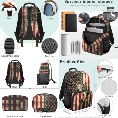 3 in 1 Backpack Set for Boys Girls USA Flag Fish 17 Inch Lager Capacity Bookbags School 3PCS Backpack with Lunch Box and Pencil Case - color: Usa Flag Fish