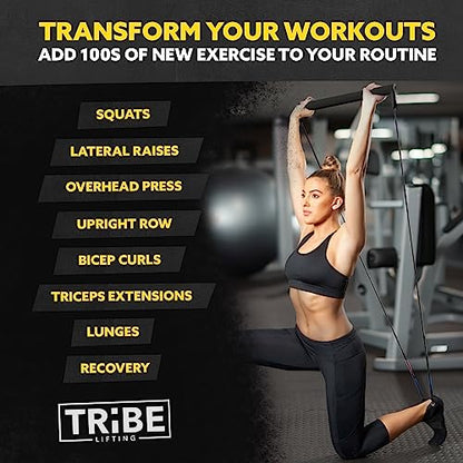 Tribe Lifting Resistance Band Bar - Portable Steel Workout Bar for Resistance Bands - Adjustable 38 to 26 Inch - Straight Bar Attachment for Cable Machine and Home Gym Exercises