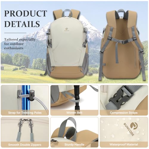 Hiking Backpack for Men Women, 25L Lightweight Travel Backpack Camping Daypack for Outdoors - color: White & Brown