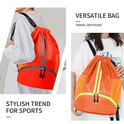 JELUTAR Drawstring Backpack Gym Bag with Shoes Compartment, Red - color: Red, size: Large