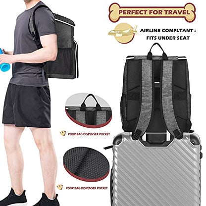 BAGLHER 丨Dog Travel Bag Backpack, Airline Approved Pet Supplies Backpack, Dog Travel Backpack with 2 Silicone Collapsible Bowls and 2 Food Baskets Grey - color: Grey