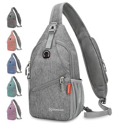 ZOMAKE Sling Bag,Small Crossbody Sling Backpack,Water Resistant Shoulder Daypack for Travel,Anti Thief Chest Bag for Hiking(Gray-Black) - color: Gray-black