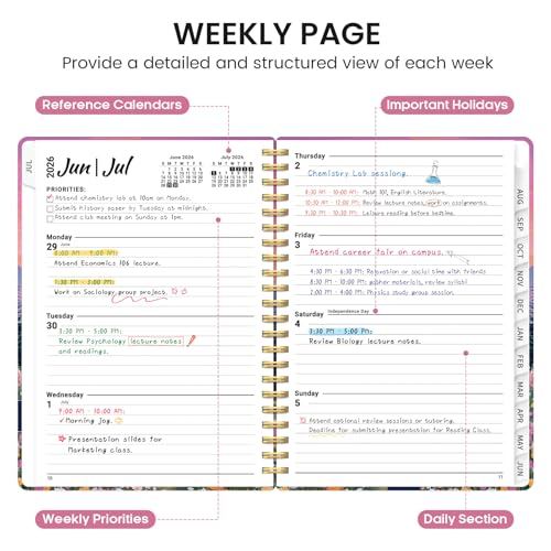 Planner 2026-2027, Academic Monthly and Weekly Calendar Planner for Women, July 2026 - June 2027, Hardcover Pretty Agenda Planner Book with Tabs, Spiral Daily Organizer for School Office Home Supplies, 6.3" x 8.5" - Dreamscape Hills - color: M-Dreamscape
