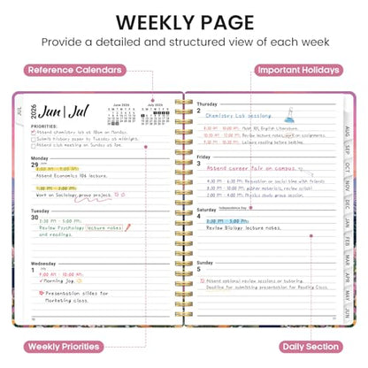 Planner 2026-2027, Academic Monthly and Weekly Calendar Planner for Women, July 2026 - June 2027, Hardcover Pretty Agenda Planner Book with Tabs, Spiral Daily Organizer for School Office Home Supplies, 6.3" x 8.5" - Dreamscape Hills - color: M-Dreamscape