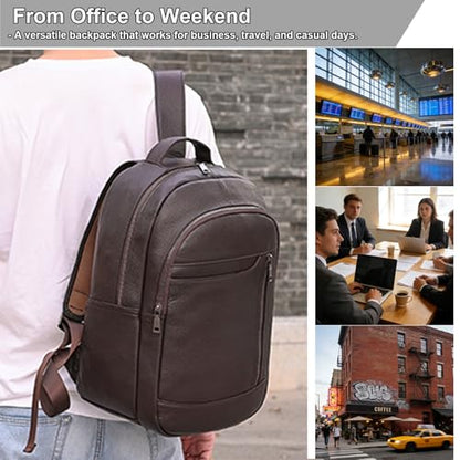 Large Capacity Genuine Leather Backpack for Men, 15.6 Inch Laptop Daypack Business Travel Shoulder Bag, Brown - color: Y80-16y-brown