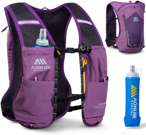 AONIJIE Running Hydration Vest for Men Women 8L Backpack with 500ml Soft Flask Water Bottle - style: Purple( Ice Soft Flask)