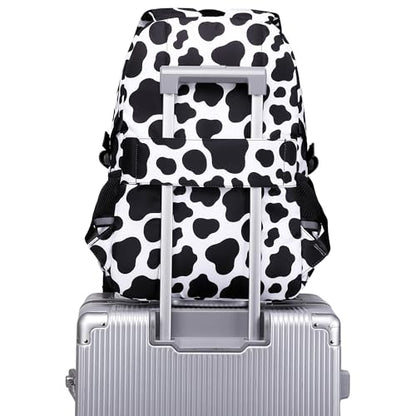 abshoo Big Student Laptop Backpack For College Women Middle High School Teen Girls Bookbag Travel Daypack (Cow Print Black) - color: Cow Print Black